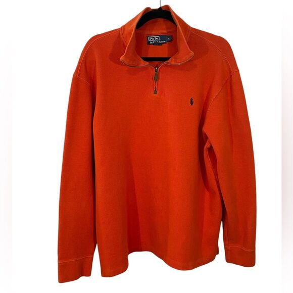 Polo Ralph Lauren 1/4 Zip Sweater Orange Ribbed Size XL - Picture 1 of 8